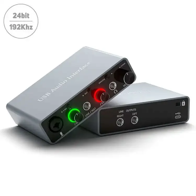 2024 Mejor precio de tarjeta de sonido de interfaz de Audio de grabación USB de estudio portátil externo Oem de sintonización automática