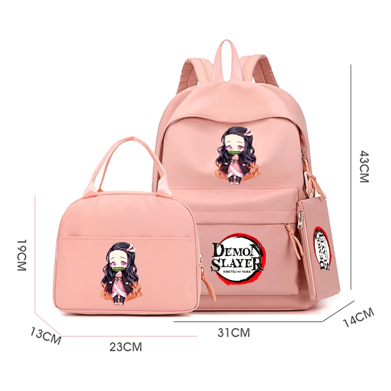 3Pcs/set Demon Slayer Backpack Student Teenager Girl Boy Back To School Schoolbag Women Lunch Bag Children Gift Travel Rucksack