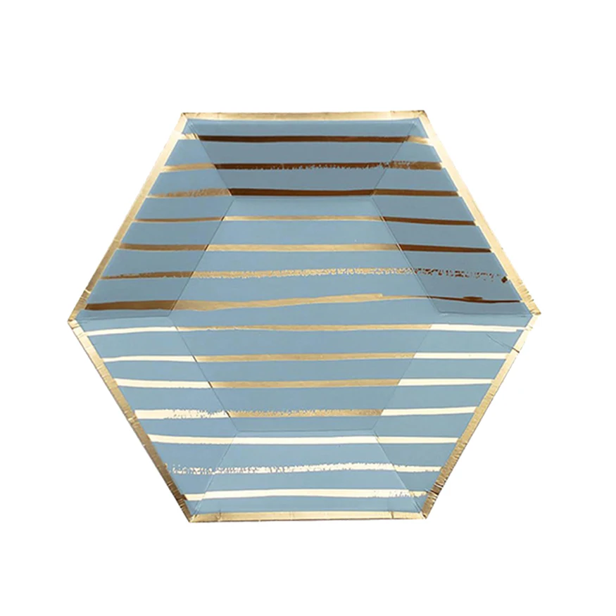 أدوات مائدة زرقاء بألوان مائية للاستعمال مرة واحدة ، رقائق ذهبية ، أطباق ورقية مخططة ، أكواب ، منديل ، عيد ميلاد ، لوازم حفلات الزفاف ، ديكور الذكرى السنوية