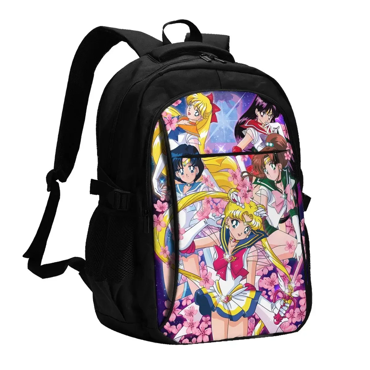 Anime S-sailor Girls Moon Travel Laptop Backpack, Business Water Resistant Laptop Backpack with USB Charging Port, College Bag