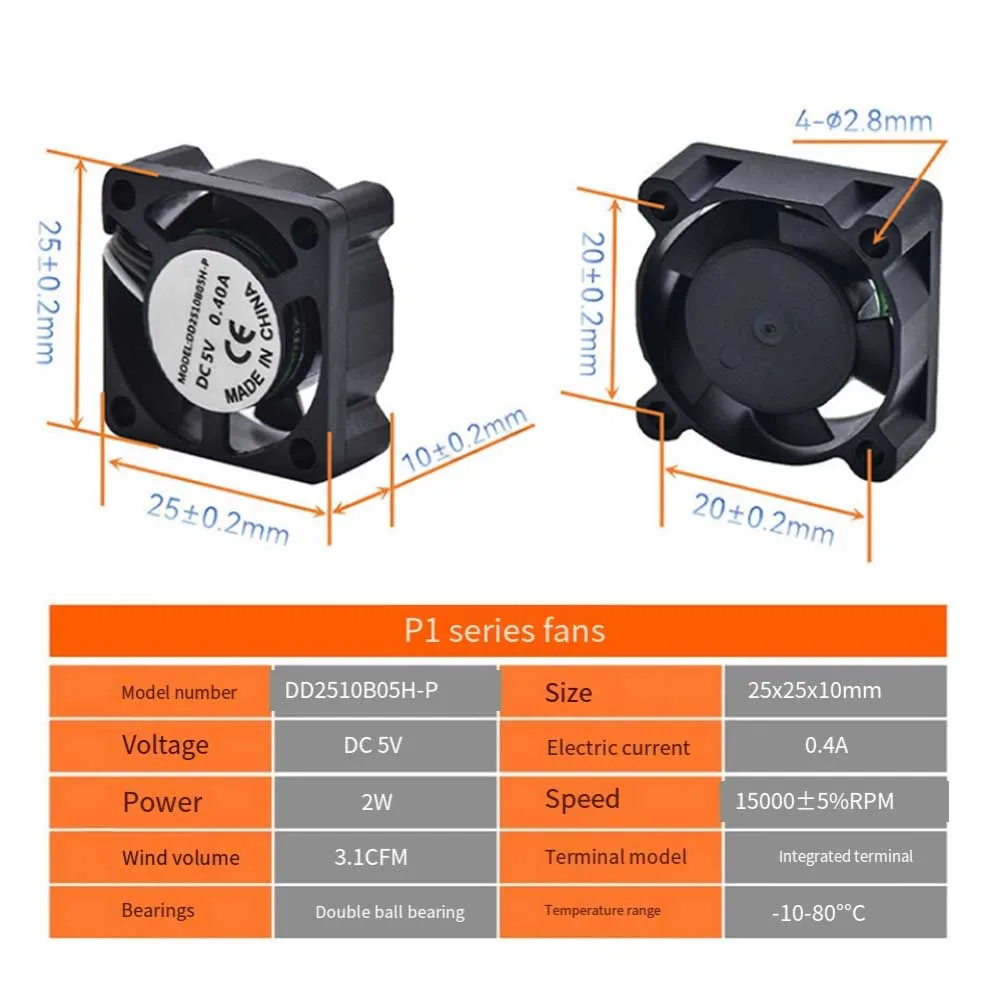 Precision Sensor Kit for Bambu Lab P1P P1S with Hall Effect Filament Detection Cooling Fan and 5 Way PTFE Tube Splitter