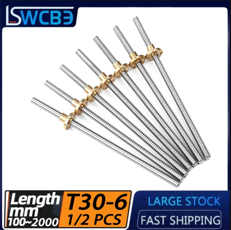 Stainless Steel Trapezoidal Screw Coarse Thread Screw Screw T30*6 Lead 6mm With Copper Nut