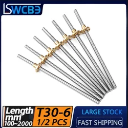 Stainless Steel Trapezoidal Screw Coarse Thread Screw Screw T30*6 Lead 6mm With Copper Nut