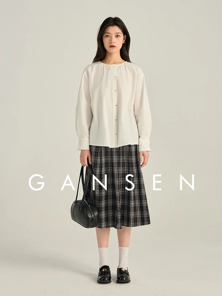 

Женская свободная хлопковая футболка Gansen Round Ne Casual, длинный рукав, для работы и повседневной носки, высокое качество, модная, чистый хлопок...