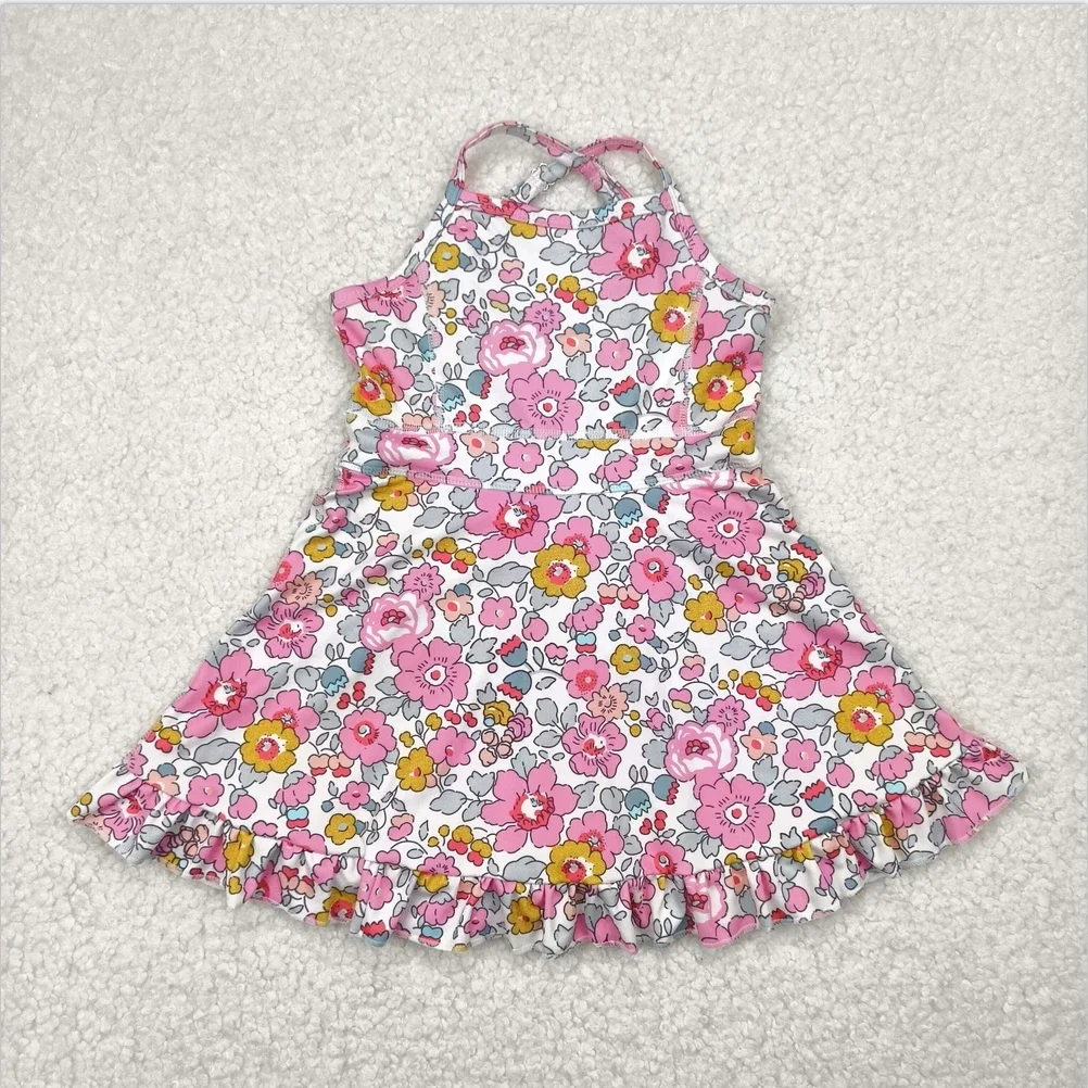 

Wholesale Toddler Girls Activewear Floral Backless Athletic Skort Dress