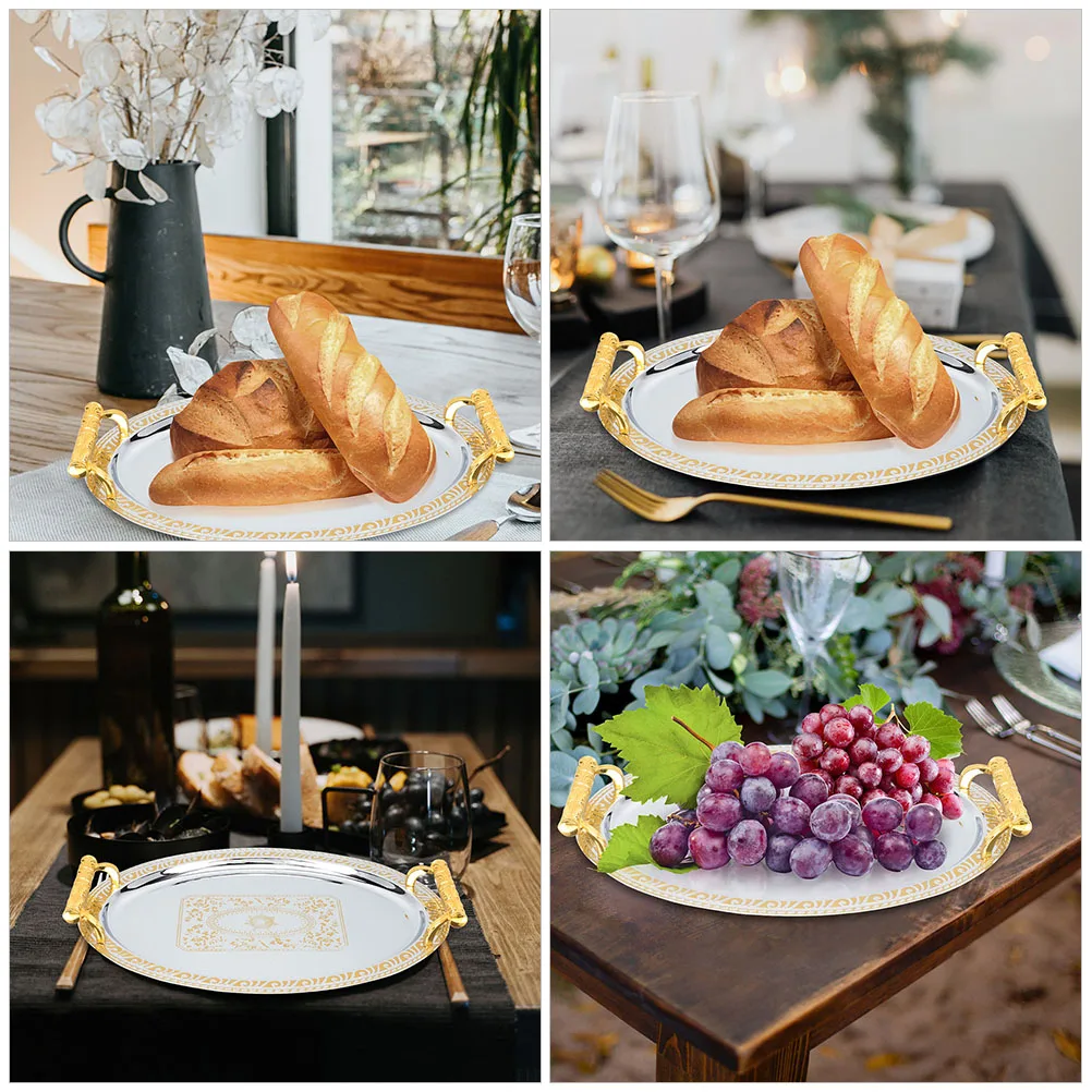 

Stainless Steel Serving Household Snacks Fruit Storage Tray Decorative Plates Jewelry Display Trays Dessert Plate Coffee Table