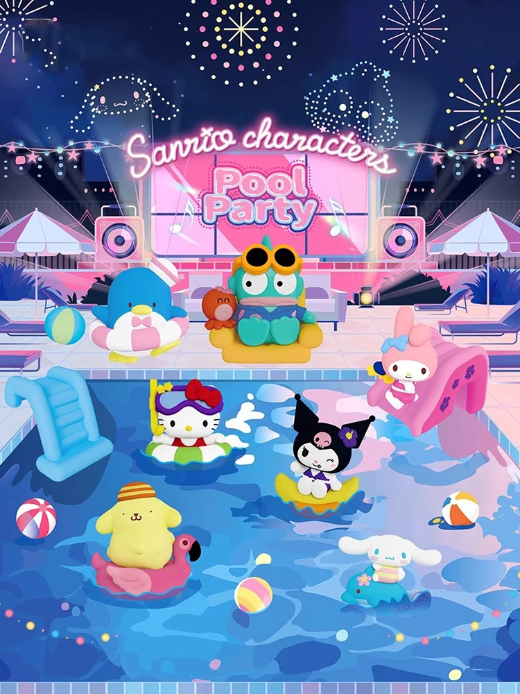 

2025 New MINISO Sanrio Family Pool Party Series Surprise Blind Box Trendy Toy Kuromi Hello Kitty Doll Girl Gift