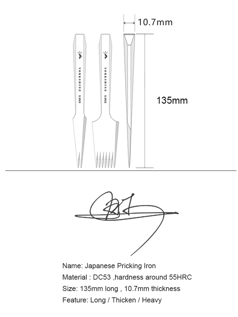 RCIDOS YORKSHINE Japanese Hand Sewing Hole Puncher,DC53 Manual Leather Punching Claw Hitting Pricking Iron 3.0/4.0mm,1pcs Pric