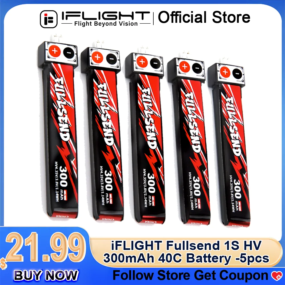 

iFlight Fullsend 1S HV 300 мАч 40C Lipo Крытый кроссовер JST-PH2.0 Зарядная вилка Литий-ионная батарея для модели авиации