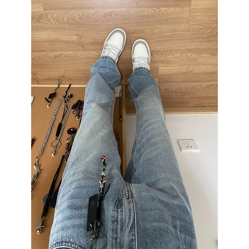 

Light Blue High Waist Men's Jeans American Vibe Slim Straight Leg Jeans Spring Autumn Cleanfit Bootcut Jeans Trendy Straight Fit