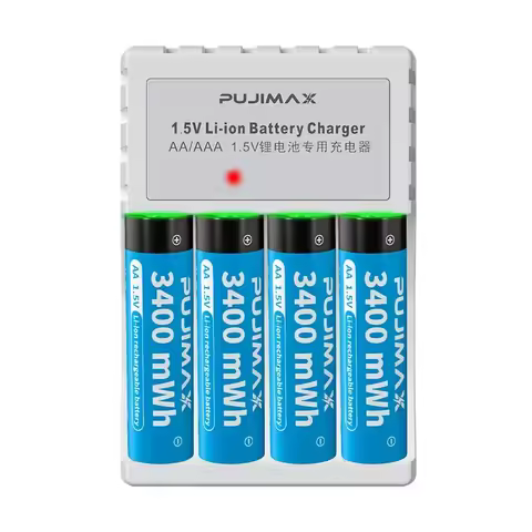 For AA 1.5V Lithium Battery Large Capacity Rechargeable Li-ion Battery 4-Slot Lithium Battery Charger with Cable