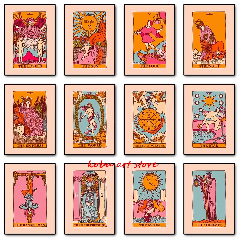 Abstract The Lovers Tarot Card Poster The Sun Moon Fool Tarot Canvas Painting Retro Wall Art Print Pictures for Room Home Decor