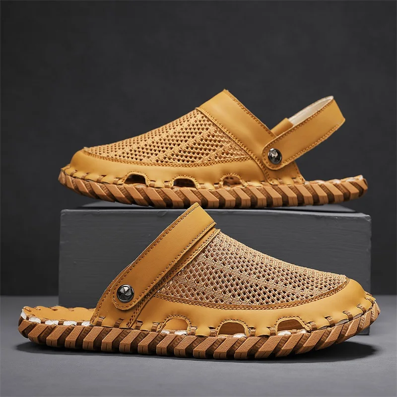 CYYTL Shoes Sandals Men Slippers Summer Beach Breathable Hiking Outdoor Leather Fashion Fisherman Designer Luxury Close Toe Flat