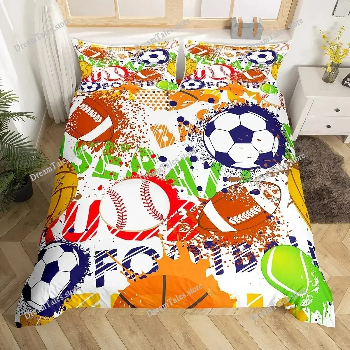 Tennis Ball Duvet Cover Set Sports Game Themed Bedding Set Twin Size for Kids Teens Adult Tennis Racket Ball Comforter Cover369