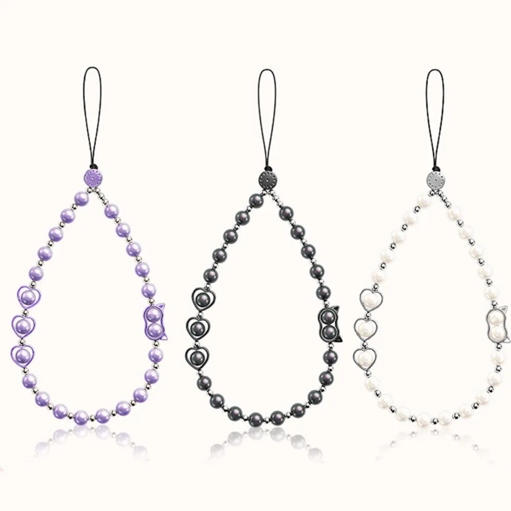 عين القط مطرز الهاتف الحبل شريط للرسغ اليدوية اللؤلؤ سلسلة هواتف مكافحة فقدان الرافعة الملونة الهاتف المحمول سحر ملحقات الهاتف