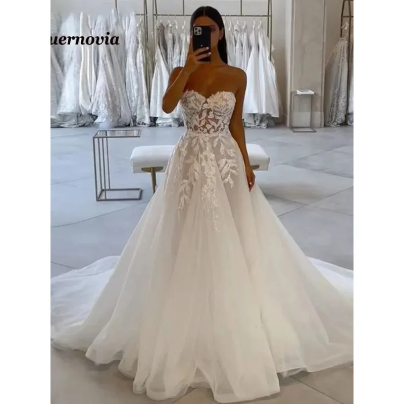 Graceful  Wedding Dresses for Women Sweetheart Court Train A-line Lace Appliques Robe De Mariee for Brides Customised