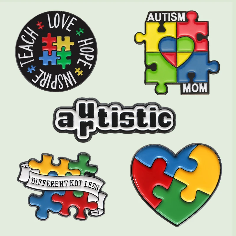 Autistic Puzzle Enamel Pins Custom Teach Love Hope Inspire Brooches Lapel Badge Backpack Accessories Gift for Autism Friends