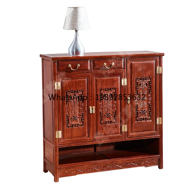 

LYY Red Wood Four-Door Shoe Cabinet Organizer Storage Hedgehog Rosewood Solid Wood Doorway Movable Living Room Villa Simple