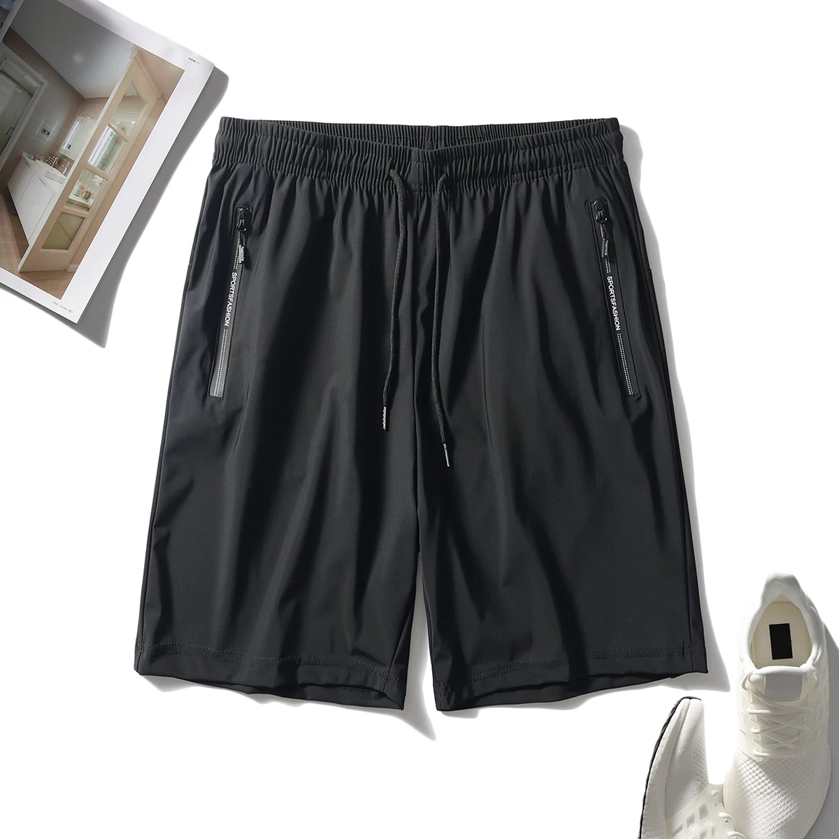 

Ice Silk Men's Summer Thin Waist Elastic Casual orts Qui Dry Breathable Faion Urban Straight Leg Five-Quarter Length