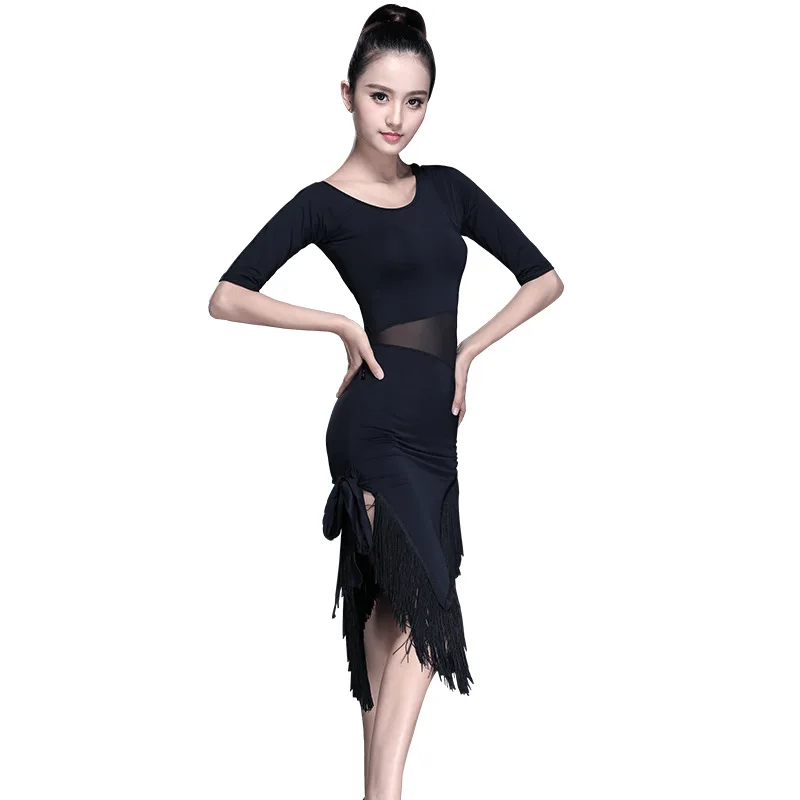 New Sexy Short-sleeve Latin Dance Tassel one-piece dress for women/female,/girl Ballroom tango Cha Cha Rumba Costumes on sale