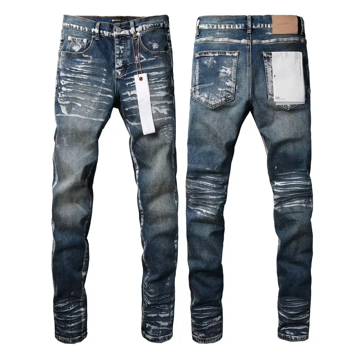 Homens Purple Indústria Pesada Jeans, Reparação de Tinta a Óleo, Luz, Azul Escuro, Tinta Prateada para Calças de Envelhecimento, Artesanal, Preto, Marcas Famosas