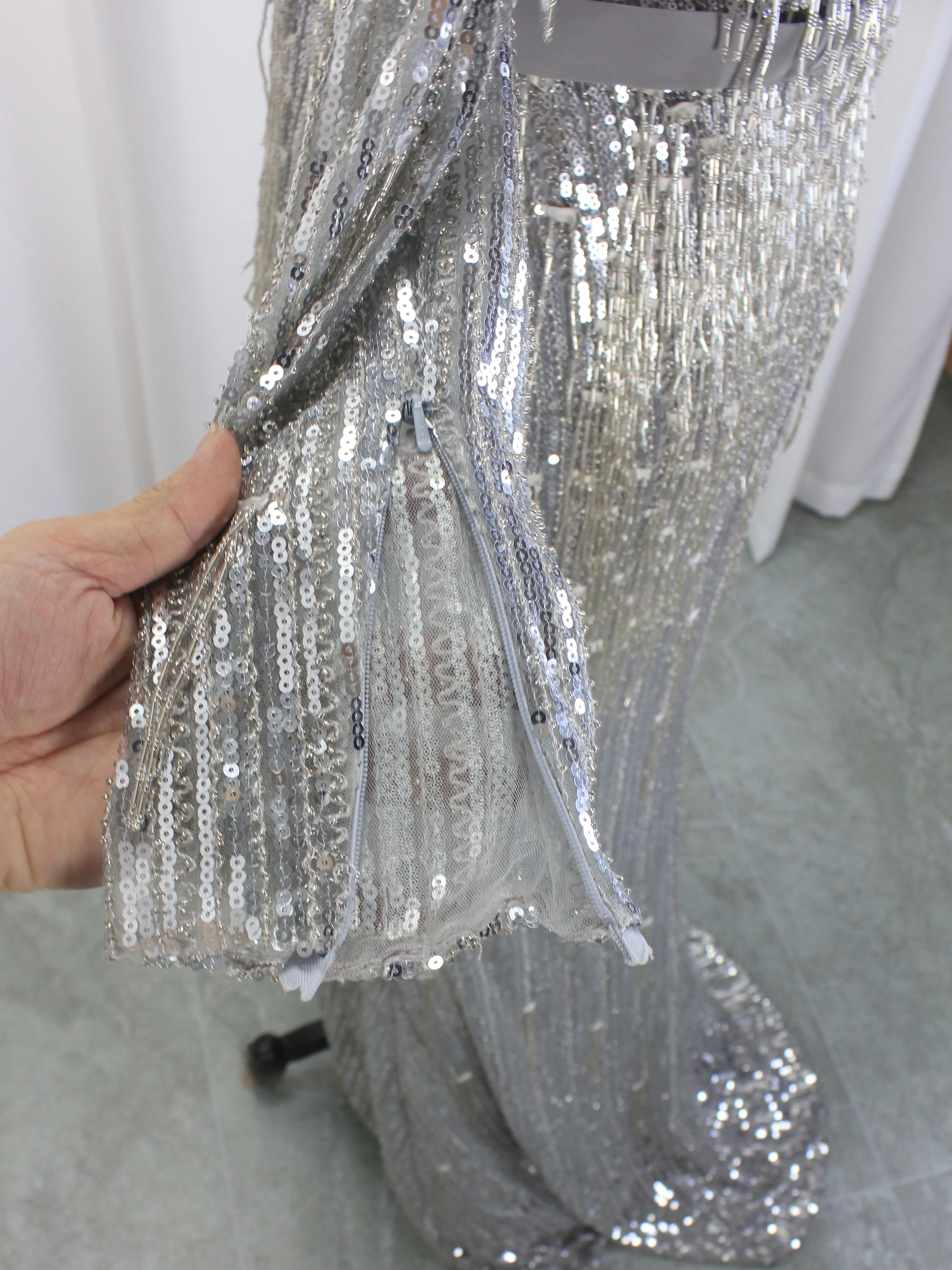 Robe de soirée sirène en diamant gris musulman pour femme, jupe élégante avec glands, fête de mariage, meilleur prix, 2024, offre spéciale