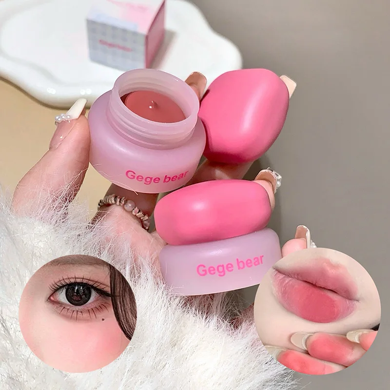 Gege bear Crema de doble uso para labios y mejillas, colorete y barro labial, maquillaje natural nude, aplicación natural, color de maquillaje completo