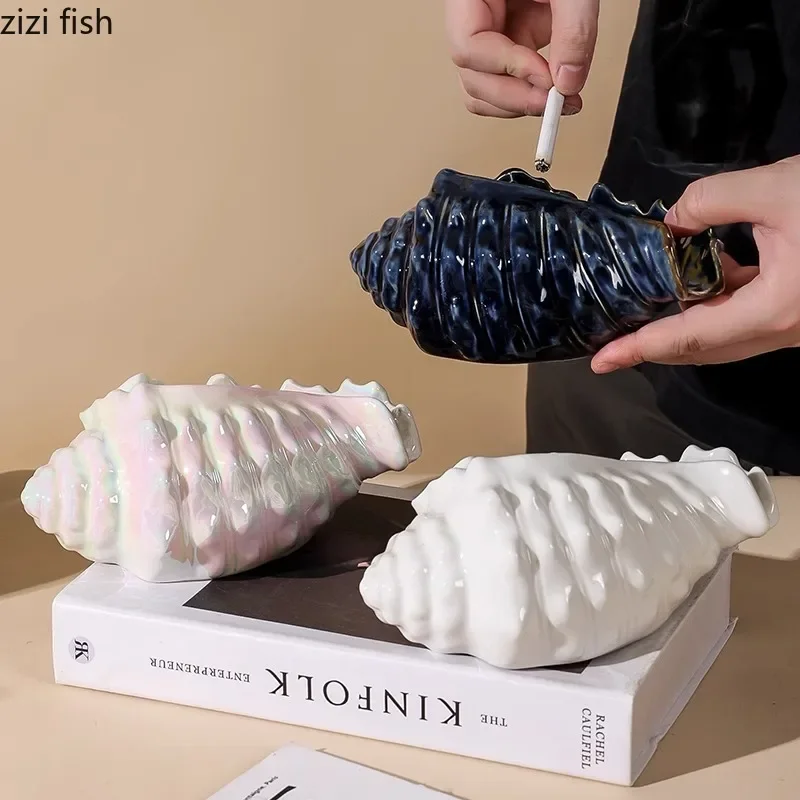 Creative Conch Ceramic Ashtray Anti Fly Ash Storage Box Dressing Table Desktop Jewelry Storage Tray Jewelry Display Plate