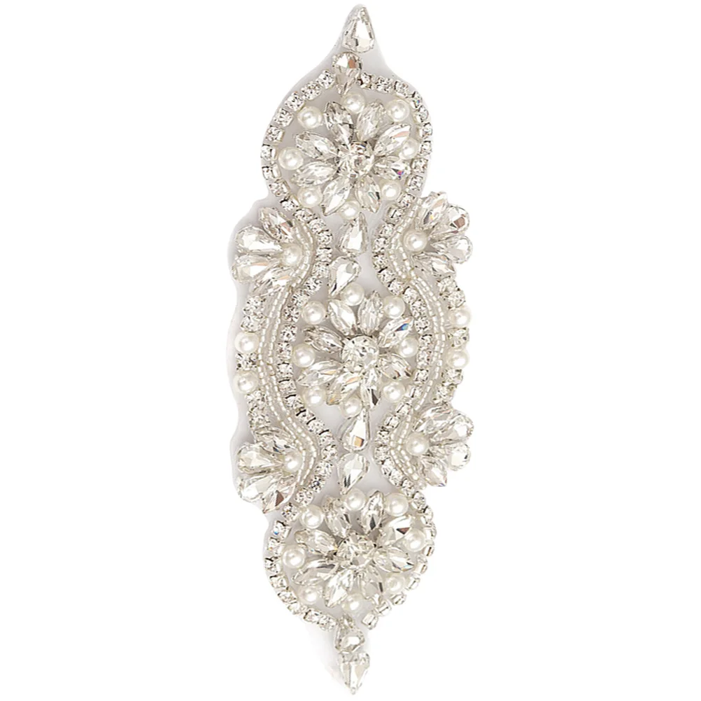 

Bridal Belt Applique Pearl Rhinestone Patch Decorative Sew-on Wedding Dress Belt Patch DIY Apparel Rhinestone Wedding Applique