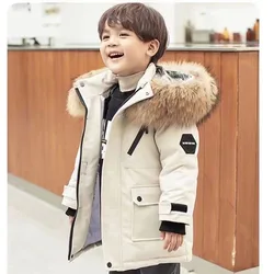 -30℃ Winter Kids Padded Jacket Children Thick Plus Velvet Warm Parkas Coat Boys Girls Fur Collar Hooded Cotton Clothes Outerwear