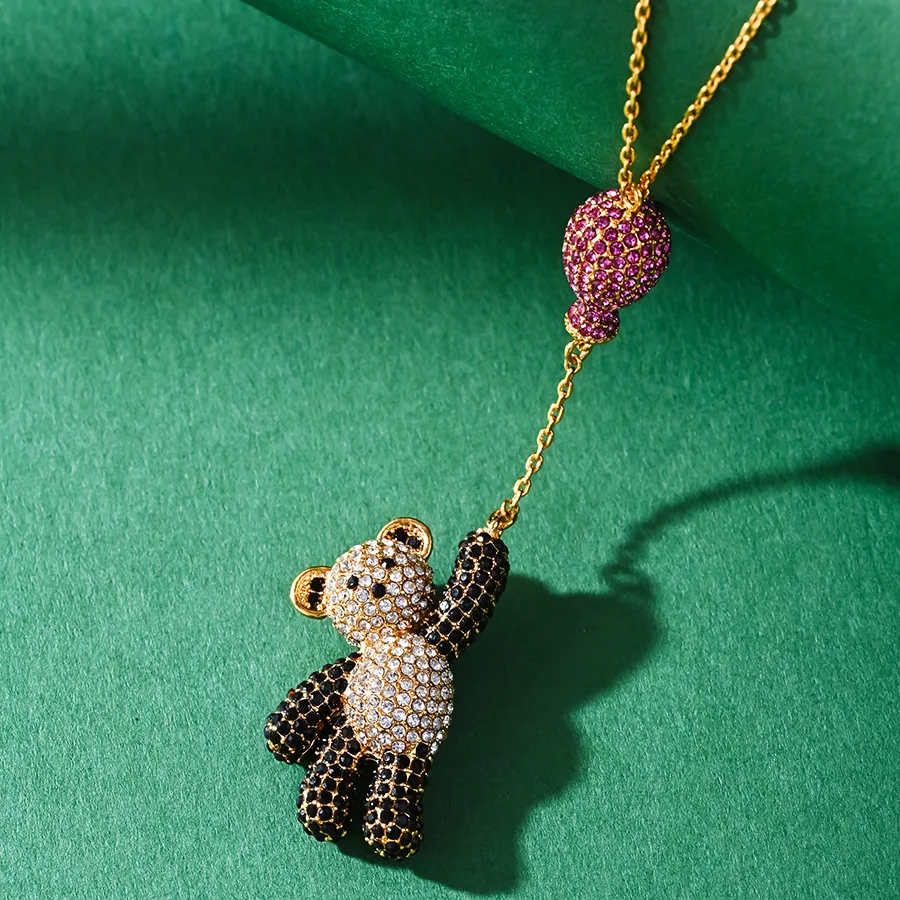 Fashionable High-End Balloon Bear Pendant Necklace Faux Diamond-Encrusted Lockbone Chain Bag Keychain Pendant Jewelry Accessory