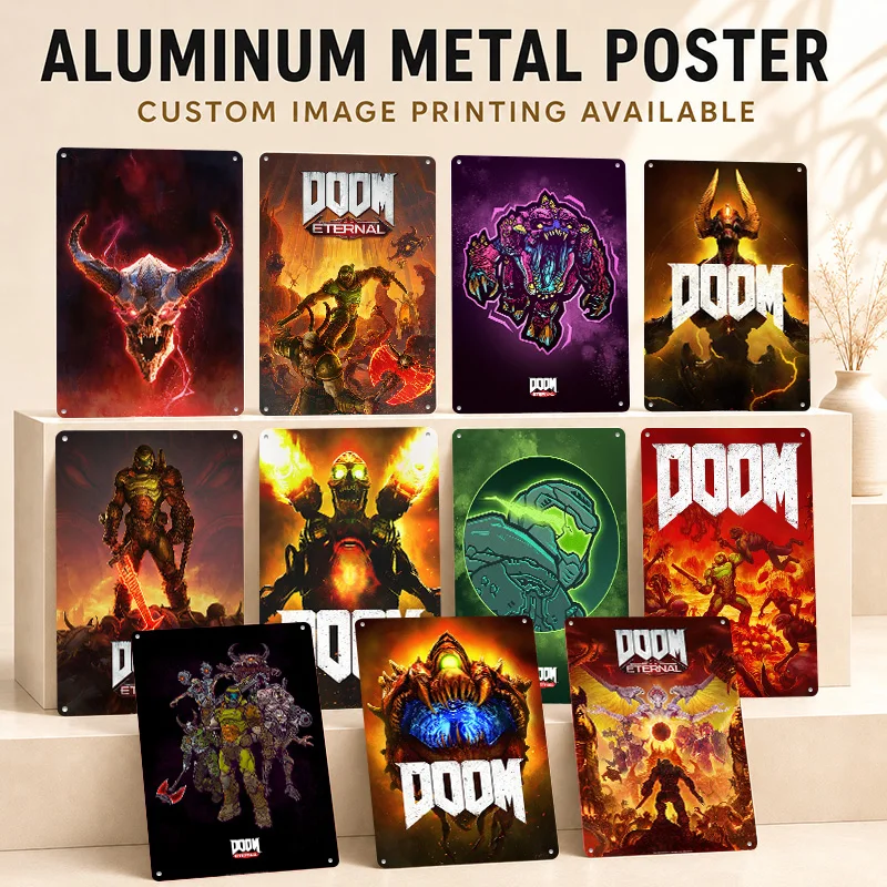 Doom Textured Posters Customized Aluminum Metal Sign Collectible Pixel Era Culture Wall Art Perfect For Arcade Room And Players