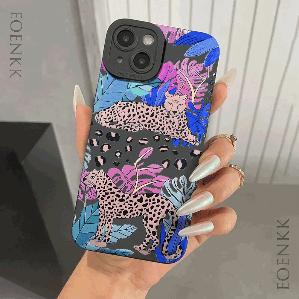 Summer Cartoon cheetah Pattern Phone Case For iPhone 16 15 14 13 12 11 Pro Max 15 16 Plus XS X XR 12 13 Mini Soft Silicone Cover