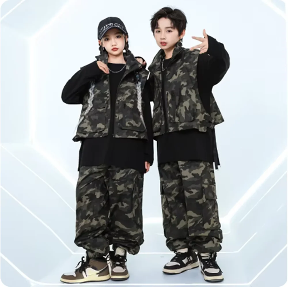 Camouflage Street Dance Suit Children Hip Hop Stage Outfit Boys Jazz Dance Performance Costume Kids Fashion show Suit Pants