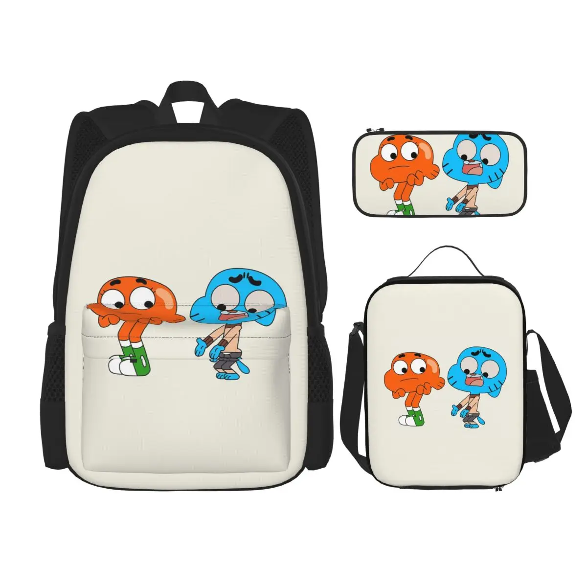 

Gumball And Darwin, What The What Backpacks Boys Girls Bookbag Students SchoolBags Kids Rucksack LunchBagPen Bag Three-Piece Set