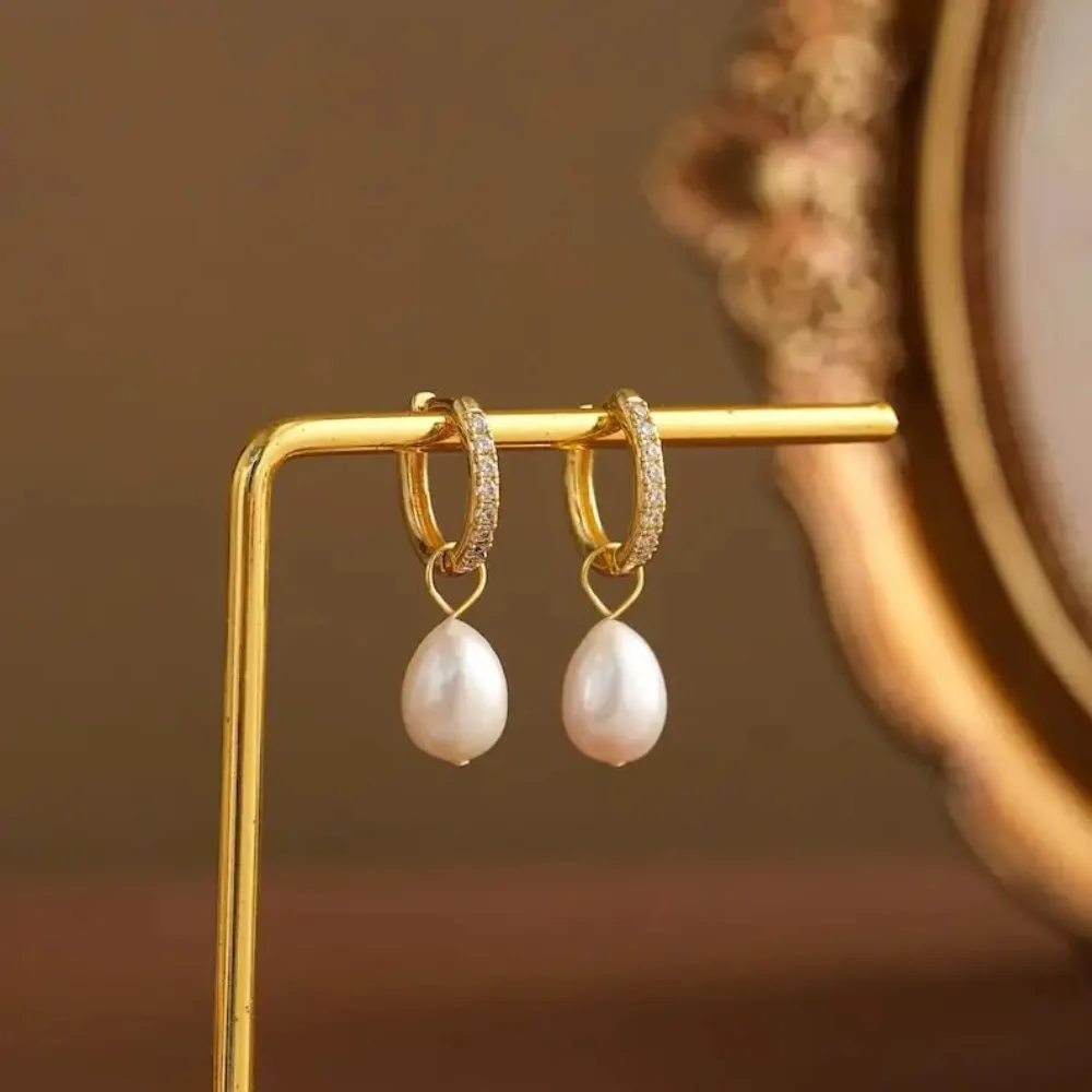 

Dainashi 6-7mm Rice Shape Natural Freshwater Pearl Earrings for Women Shine Zircon Pearl Hoop Earrings Jewelry Gift 2025 New In