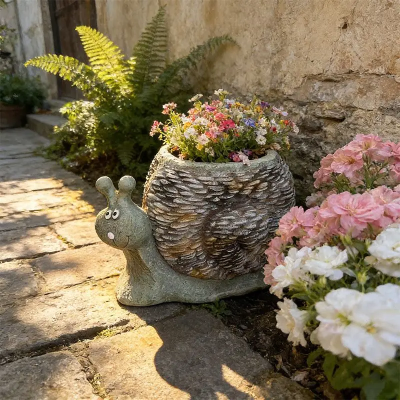 Outdoor garden cute animal shaped flower pot giraffe sculpture ornament creative stone texture potted plant decor