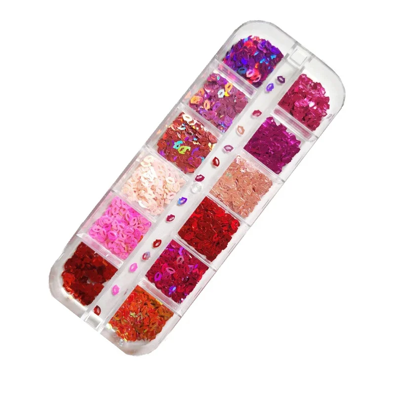 Lantejoulas de unhas de borboleta 3d para decoração de unha, acessórios de decoração de nail art em flocos de glitter e brilho de cor misturada com 12 grades/conjunto