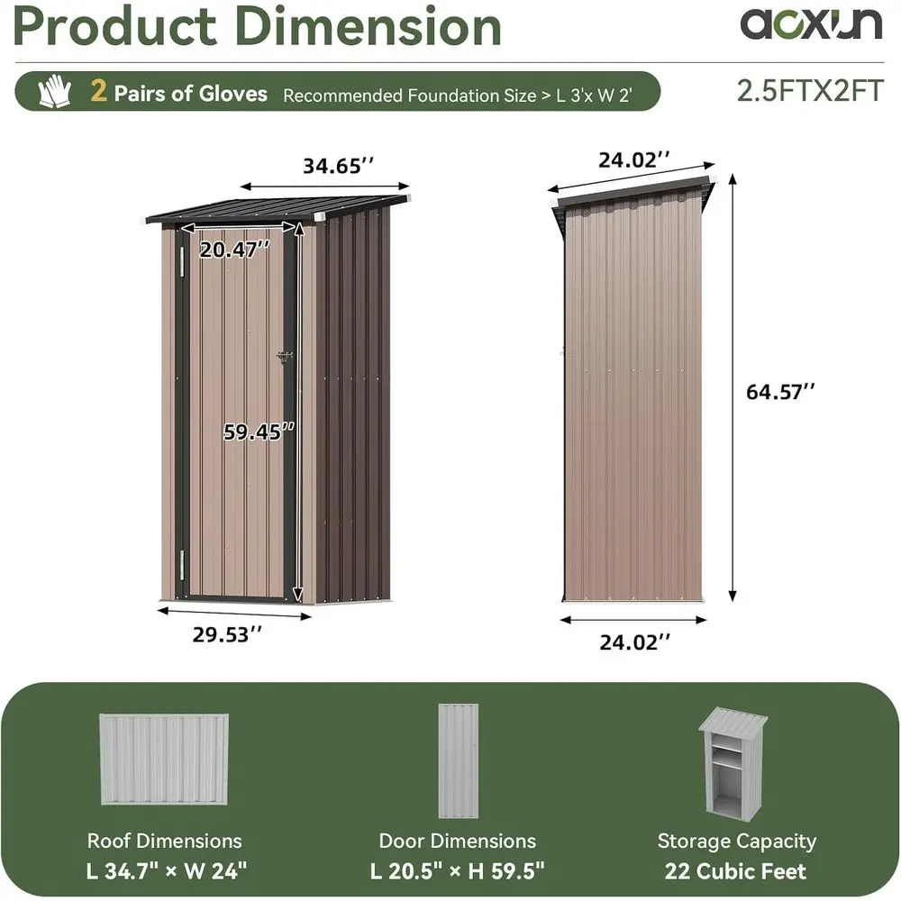 Outdoor Storage Cabinet Shed with Floor, 2 Adjustable Shelves & Lockable Door, Waterproof Small Tool Shed, Backyard Garden Patio