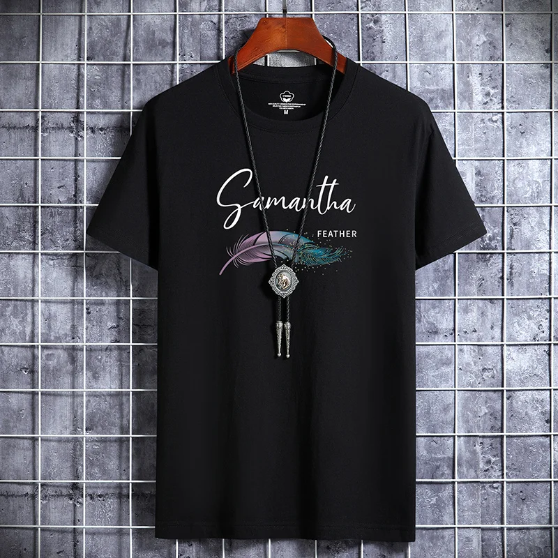 

2022 NEW Colored Feathers Cotton Men T Shirt Hip-Hop Cotton T-shirt O-neck Summer Male Causal Tshirts Fashion Loose Tees