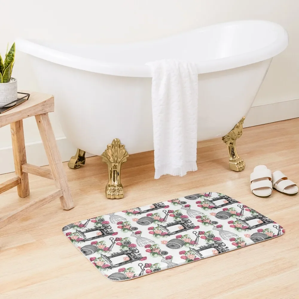 

Vintage Sewing Pink Roses Bath Mat Wc Absorbent Rug Mats For Bathroom And Toilet Mat