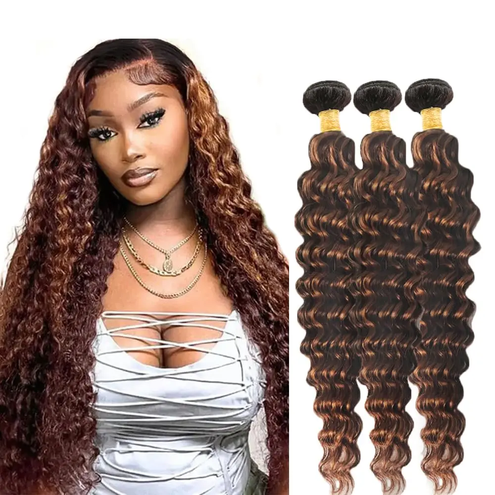 Luvin Highlight Water Wave Human Hair Bundles P4/27 Brown Blonde Braiding Hair Bundles Colored Curly Human Hair Weaving Bundles