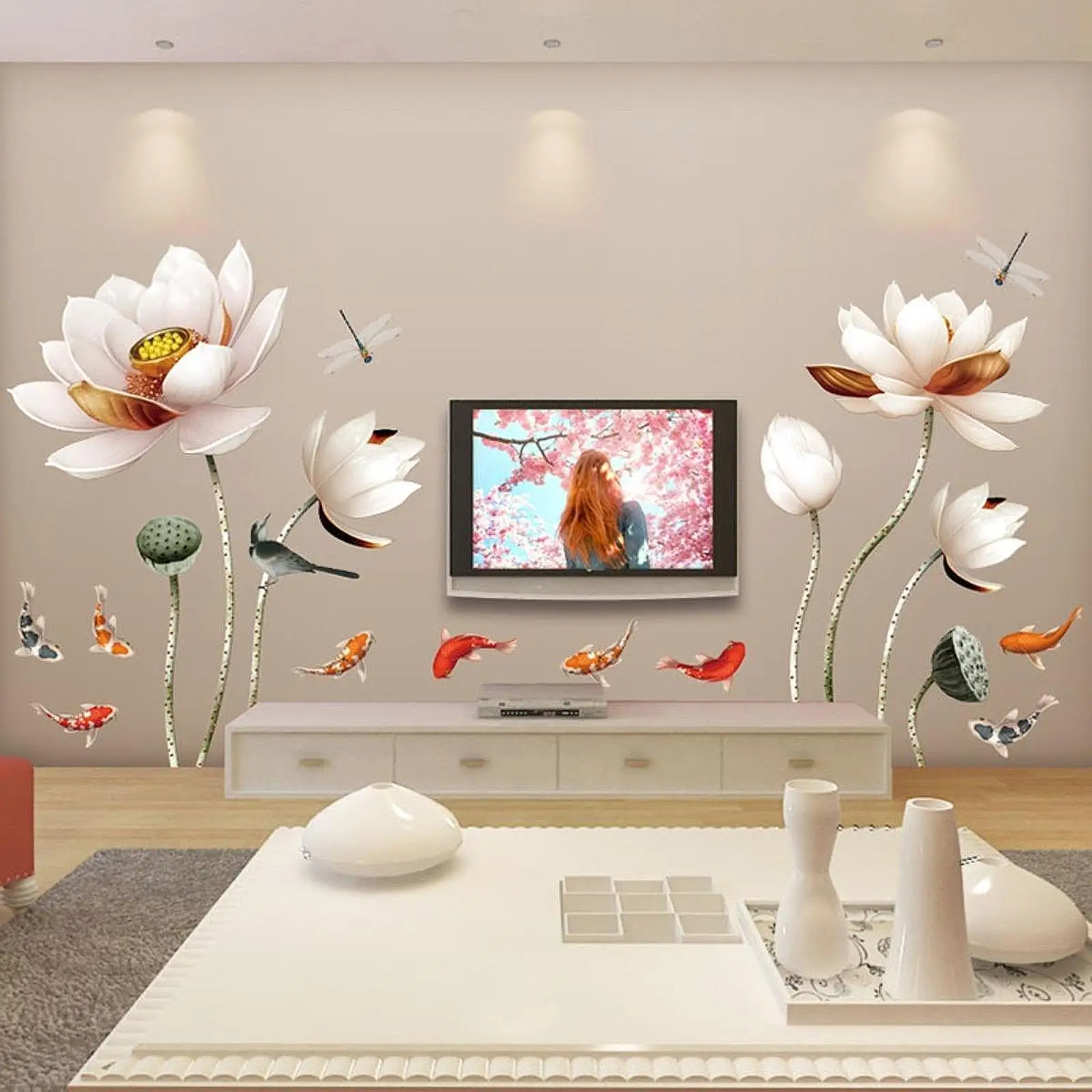 

2x стикер на стену с лотосом, легко устанавливаемый, универсальное использование, аксессуары «сделай сам», художественная роспись для крыльца, туалета, игровой комнаты, кухни, ТВ-фон