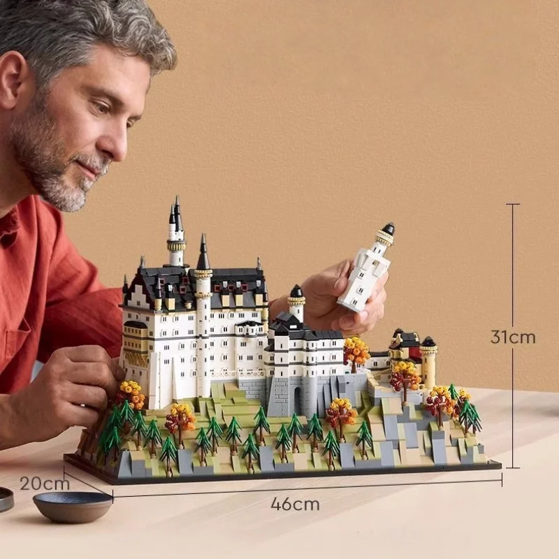 

NEW Neuschwanstein Castle Architectural Model Kit 21063 European Castle Forest landscape Building blocks Set for Adults Gift
