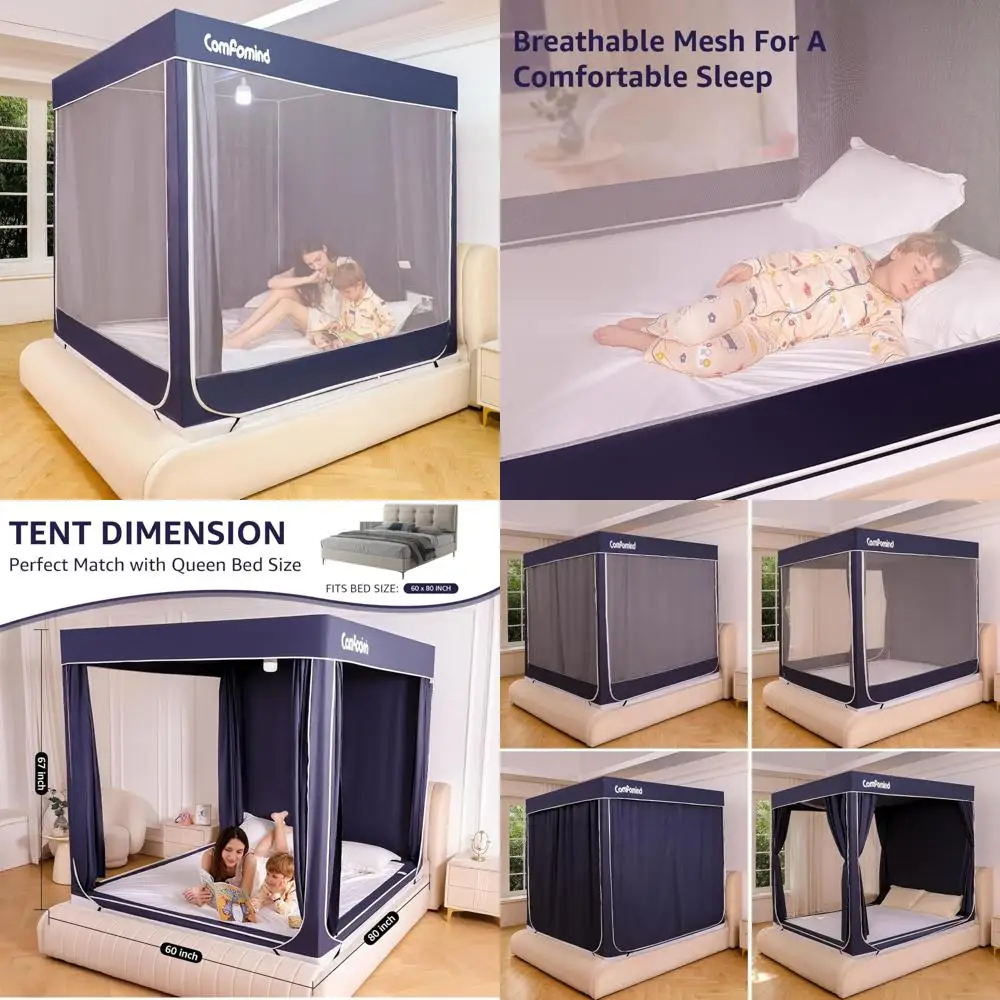 

Family-Sized Queen Bed Tent, Adult and Child-Friendly Canopy Bed Curtains, Bed Mosquito Net