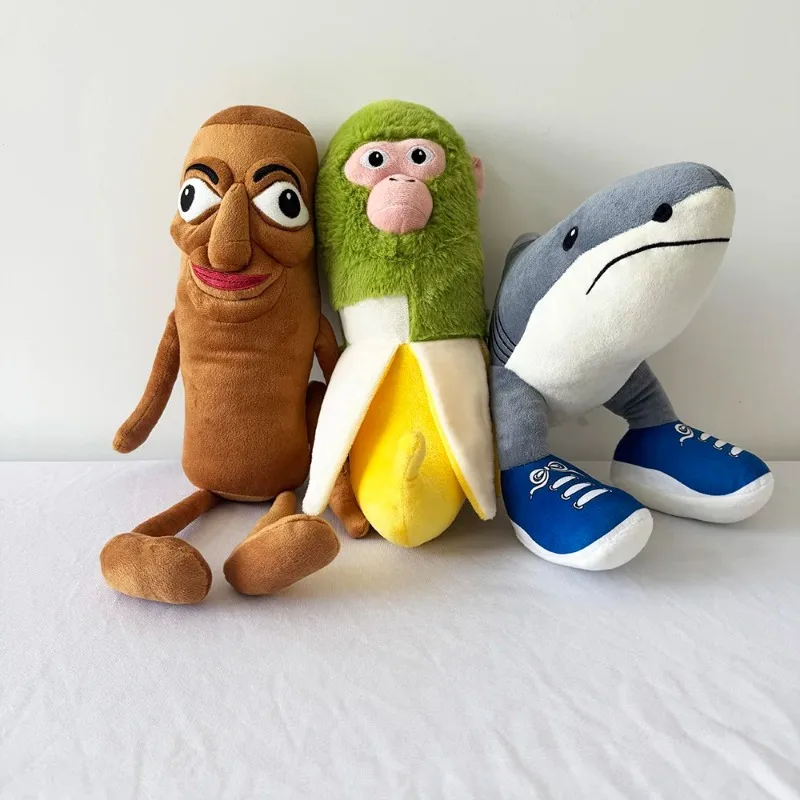 

35-47cm Cartoon Banana Monkey Plush Toy Cartoon Two Leg Shark Doll Wooden Stick Man Pillow Doll Children Birthday Christmas Gift