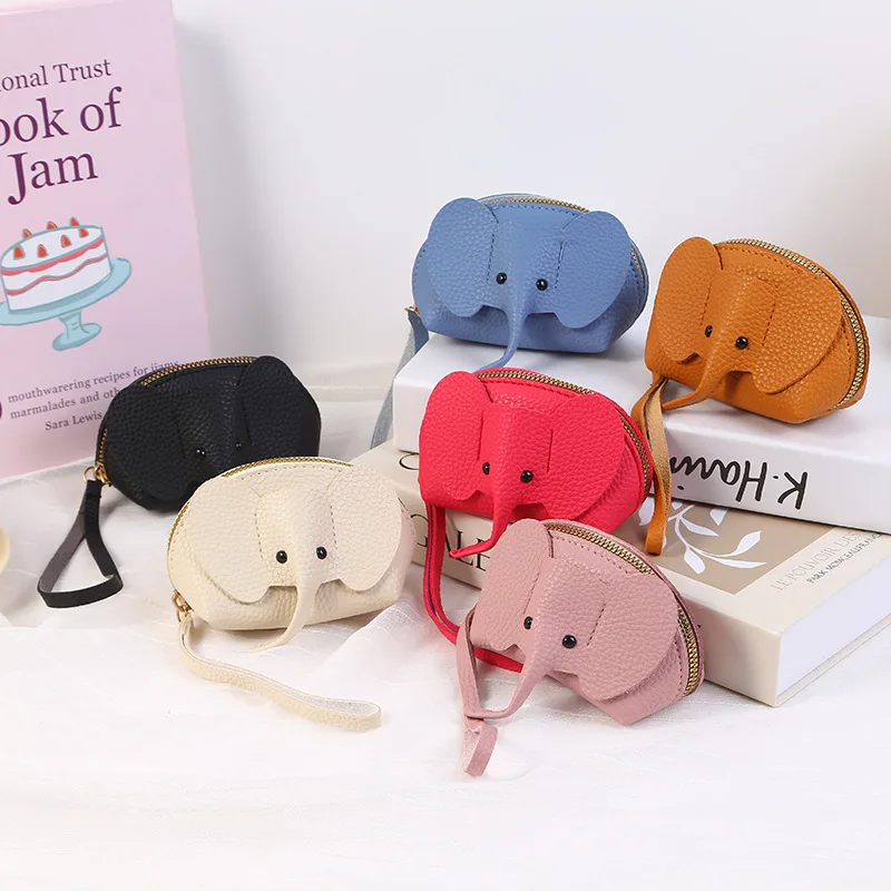

‌Mini Elephant Shaped Coin Purse - PU Leather Pouch with Long Strap (Key Card Holder, Cord Organizer, Travel ,Cosmetics Storage)