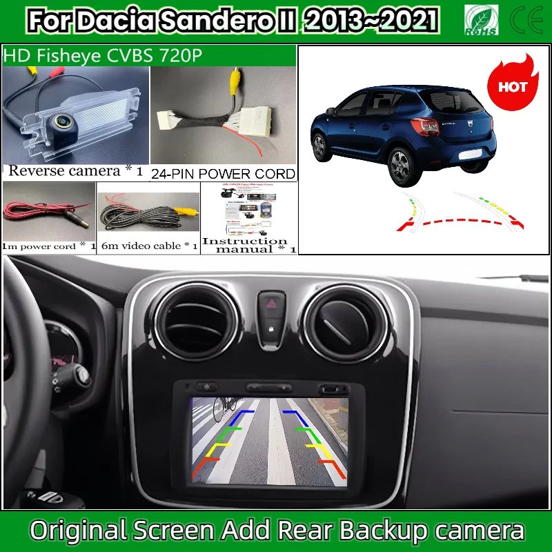 Rear View Camera For Dacia Sandero II 2013~2021 OEM Screen Add Backup Reverse Camera HD Night Vision