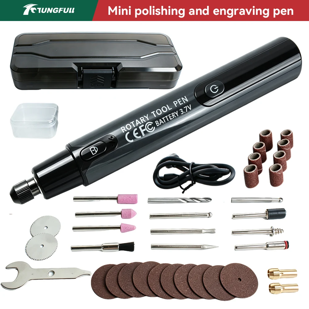 3.7V Rechargeable Electric Grinder Pen 6 Speed Rotary Tool Forward Reverse LED for DIY Carving Polishing Engraving