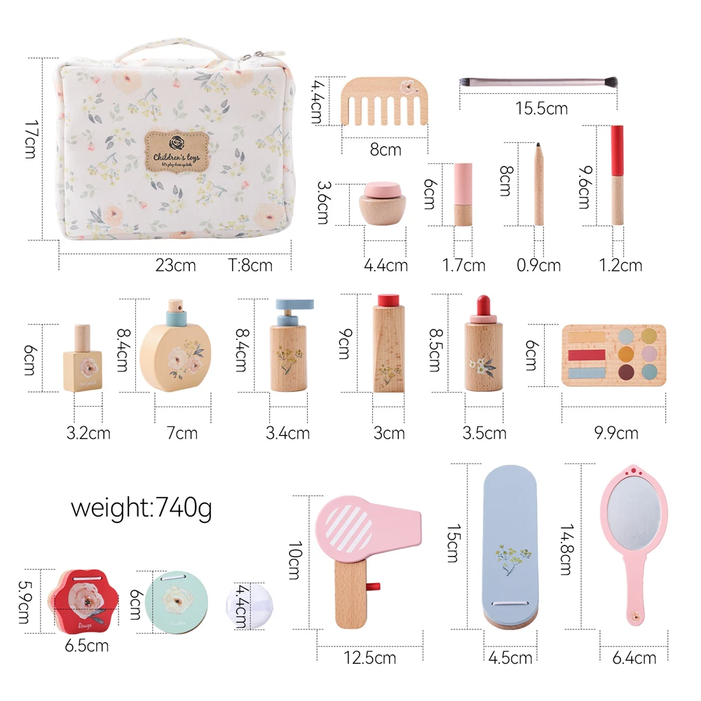 Baby Wooden Pretend Play Makeup Toys Girls Play House Hairdressing Simulation Make Up Preschool Toys Simulation Cosmetics Set